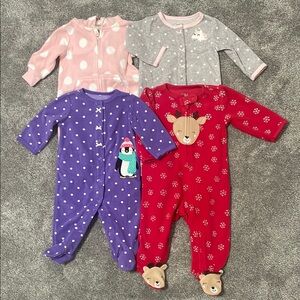 3mo Baby Girl Fleece Kids One Piece Pajama Onesie Set - Red, Purple, Pink, Gray